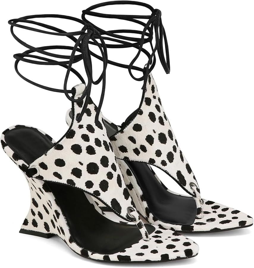 Women's Lace Up Wedge Heels Open Toe Sandals with Adjustable Ankle Tie, 3.9 Inch Sculpted Suede Wedge, Casual Summer Brunch Vacation Shoes | Amazon (US)