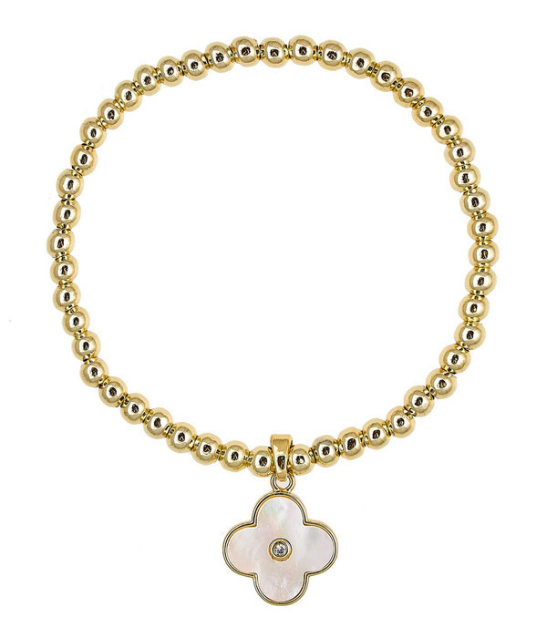 Hadley -  4mm with Mother of Pearl Clover - 18k Gold Plated Beaded Bracelet | Lisi Lerch Inc