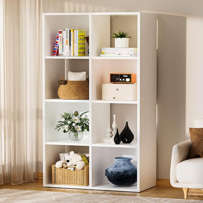 COMHOMA 8 Wood Cube Storage Organizer with Open Back and Removable Back Panels, 11In White Cube S... | Amazon (US)