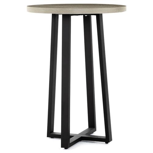 Maceo Modern Classic Grey Stone Black Iron Round Outdoor Bar Table - 30"W | Kathy Kuo Home