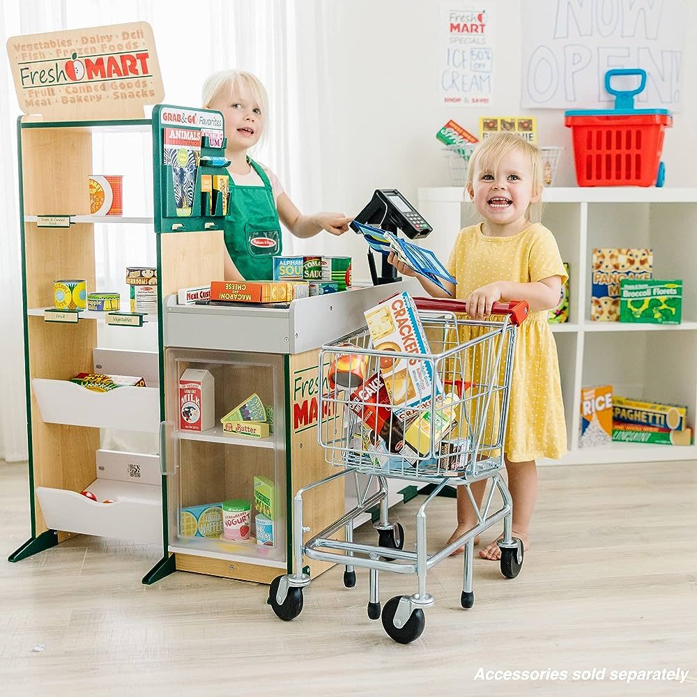 Melissa & Doug Freestanding Wooden Fresh Mart Grocery Store - Supermarket Pretend Play, Kids Play... | Amazon (US)