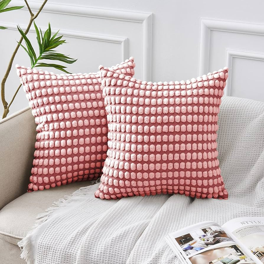 FY FIBER HOUSE Pack of 2 Decorative Throw Pillow Cover Corduroy Cushion Covers Solid Square Cushi... | Amazon (US)