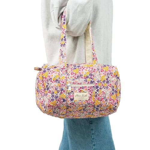 Moon Nude Small Gym Travel Duffel Bag – Quilted Mini Weekender Bag for Women, Cute Carry On Everyday Tote with Front Zipper Pocket, Soft Washable Overnight Bag, Lightweight Personal Item - Summer | Amazon (US)