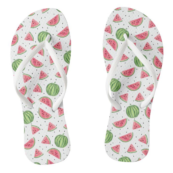 Neon Watercolor Watermelons Pattern Flip Flops, Men's, Size: Womens 5/6 - Mens 4/5, White Footbed | Zazzle