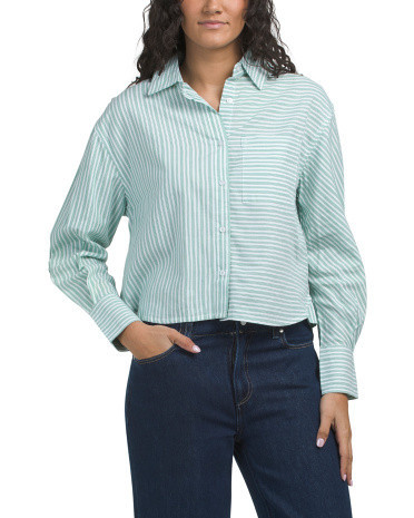 Mixed Strip Button Down Top For Women, Cotton/Rayon | TJ Maxx