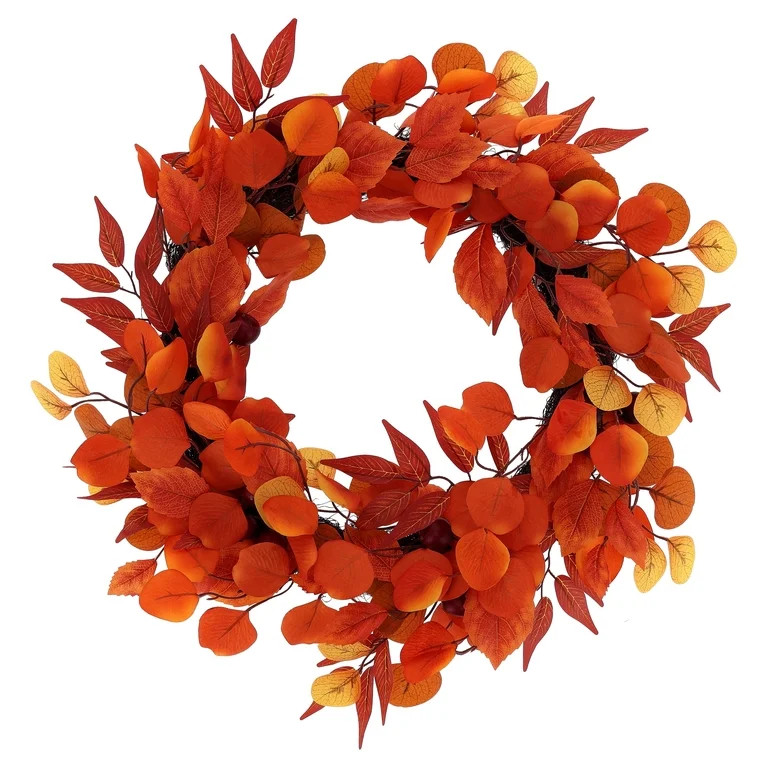 Eucalyptus Leaves Wreath, Orange and Yellow, 24", Fall by Way To Celebrate | Walmart (US)