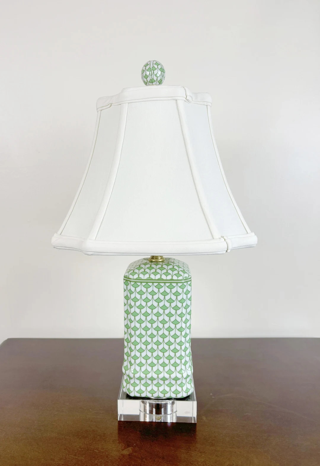 Petite Green and White Porcelain Table Lamp with Glass Crystal Base | Etsy (US)