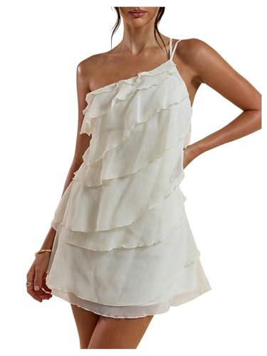 SOLY HUX Women's Mini Dress One Shoulder Ruffle Mesh Dresses Layered Backless Vacation Party Sund... | Amazon (US)