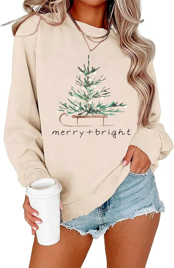 Ykomow Snowman Wine Cheers Sweatshirts Women Long Sleeve Christmas Graphic Tees Funny Xmas Tops | Amazon (US)