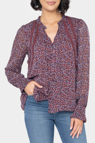 Long Sleeve Crochet Trim Blouse | Gibson