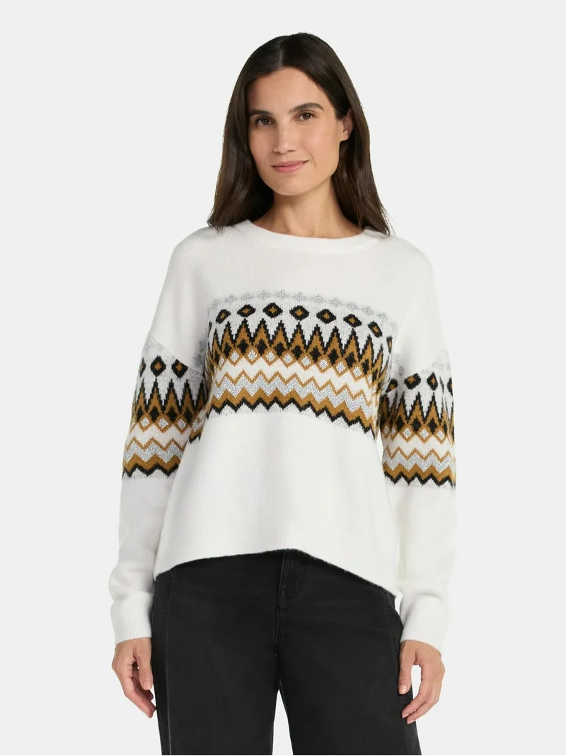 99 Jane Street Women's and Women's Plus Fair Isle Pullover Sweater, Midweight, Sizes XS-4X | Walmart (US)