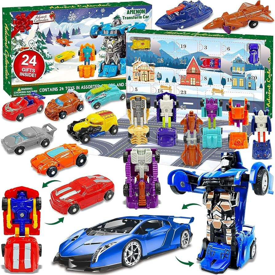 AMENON 24 Pcs Transform Car Robot Toys Christmas Advent Calendar 2023 for Kids Boys, 24 Days Coun... | Amazon (US)