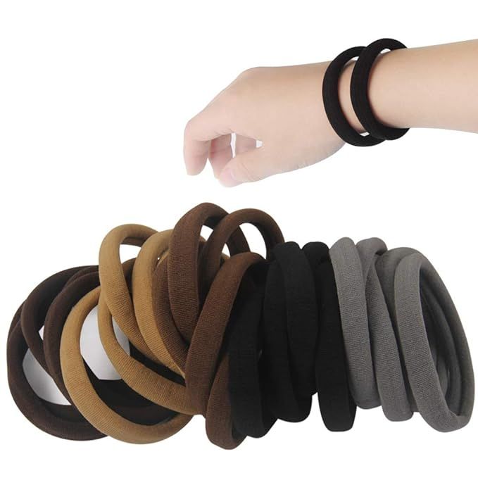 20 PCS Thick Seamless Hair Ties for Curly Heavy and Long Hair Brown Hair Elastics for Women Men a... | Amazon (US)