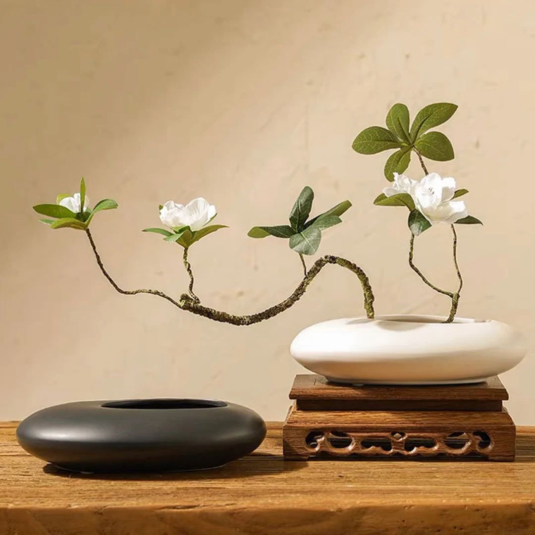 Ikebana Flat Vase in Round Japanese Style Cobblestone Shape - Etsy | Etsy (US)