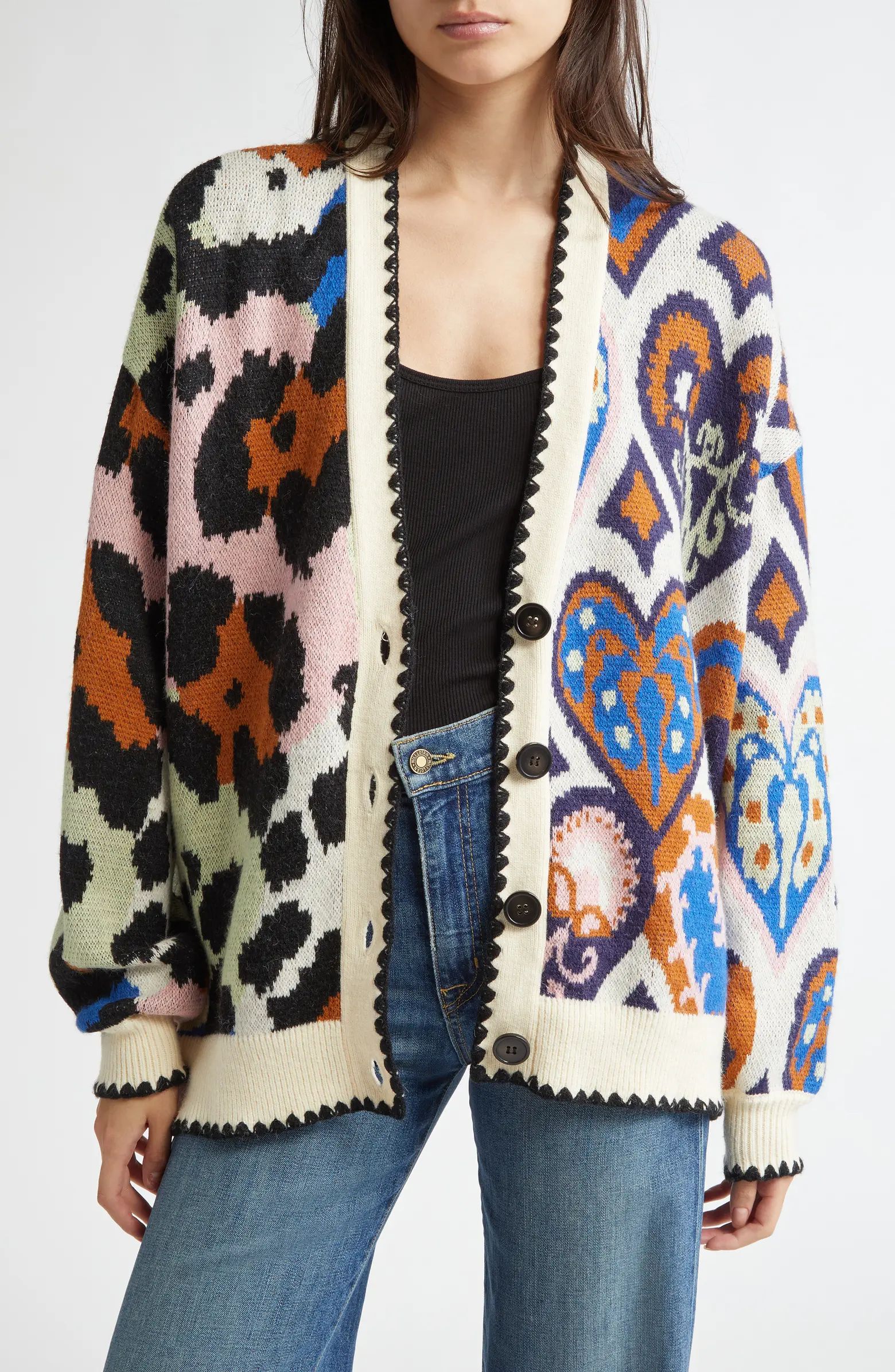 FARM Rio Mixed Ikat Hearts Cardigan | Nordstrom | Nordstrom