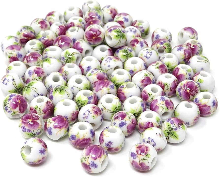 Honbay 100PCS 10mm Ceramic Beads Porcelain Flower Round Beads Spacer Beads Loose Beads with 1PCS ... | Amazon (US)