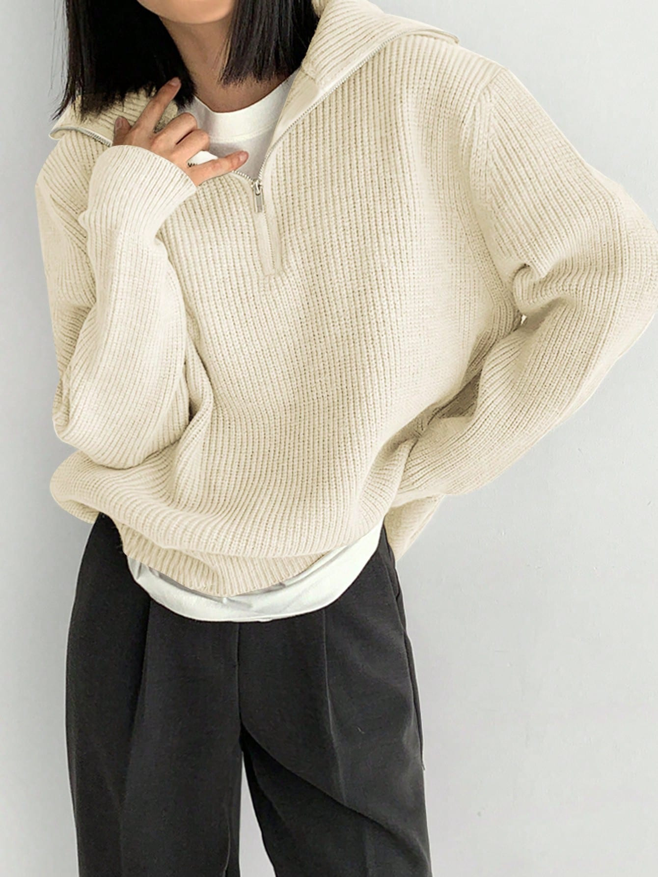 DAZY Ribbed Knit Half Zip Sweater | SHEIN