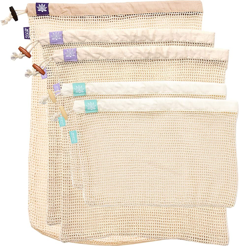 Lotus Sustainables Premium 100% Organic Cotton Reusable Produce Bags | Eco-Friendly Mesh Produce ... | Amazon (US)