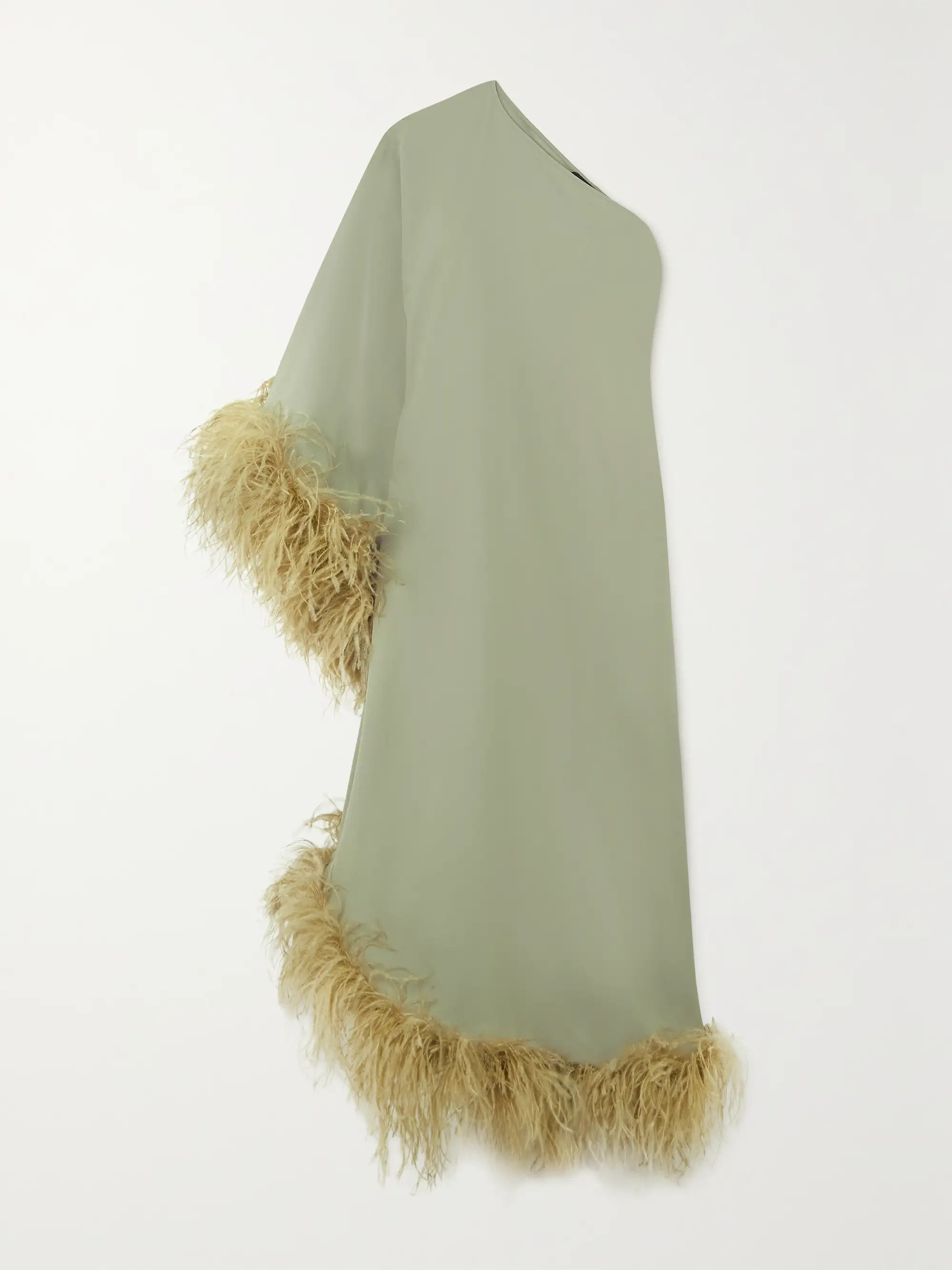 TALLER MARMO Ubud one-shoulder feather-trimmed crepe maxi dress | NET-A-PORTER | NET-A-PORTER (UK & EU)