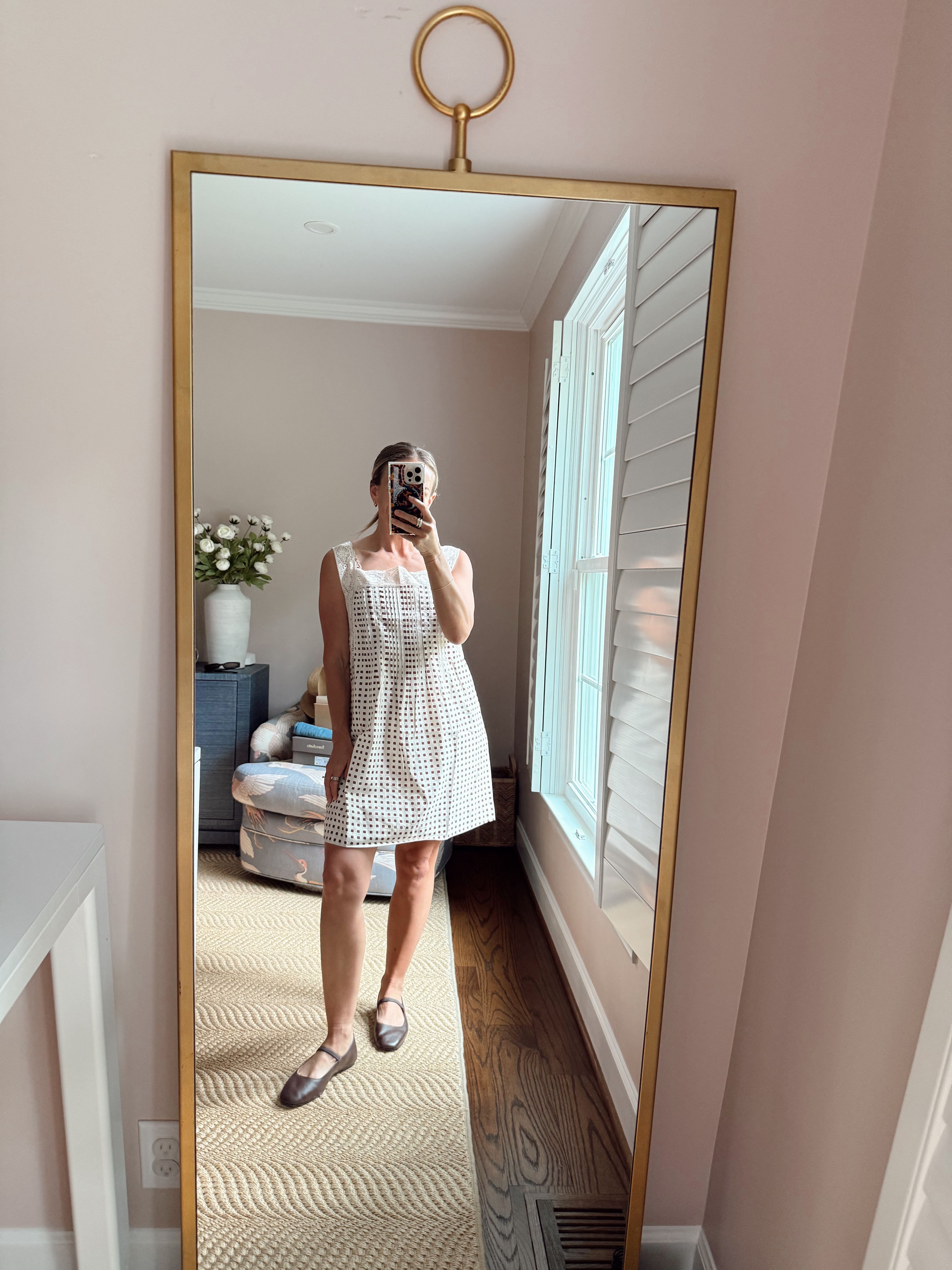 I love this dress even more in person - pictures don't do it justice. I have an XS, but probably could have done a Small. I've wanted these ballet flats for years... I have the mesh version and these are just as comfortable but better for fall. TTS. 

 #LTKootd #LTKOver40 #LTKPetite