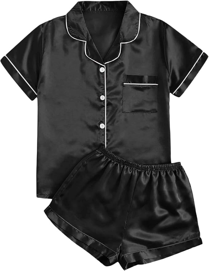WDIRARA Women's Plus Sleepwear Satin Short Sleeve Shirt and Shorts Pajama Set | Amazon (CA)