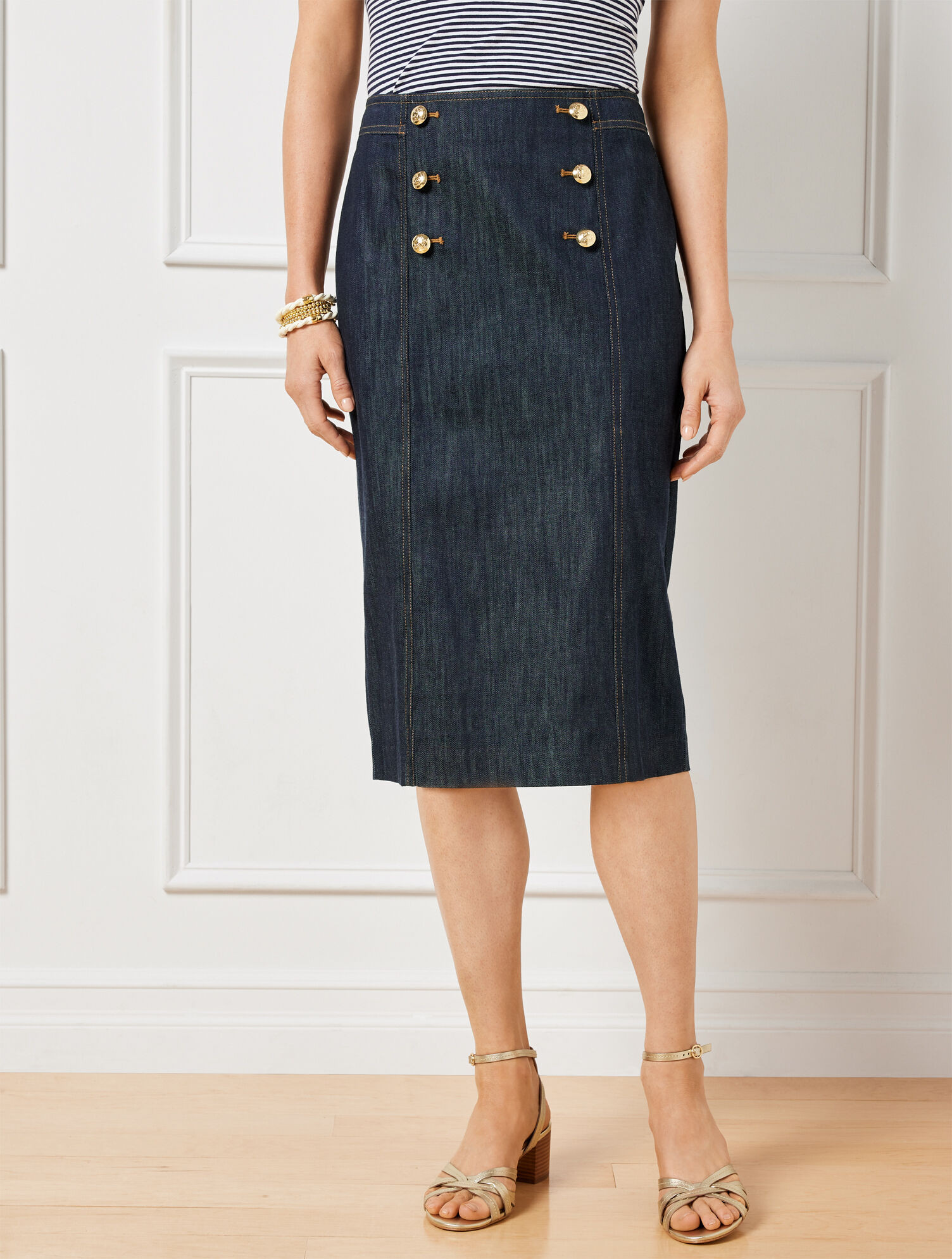 Refined Denim Button Midi Skirt | Talbots