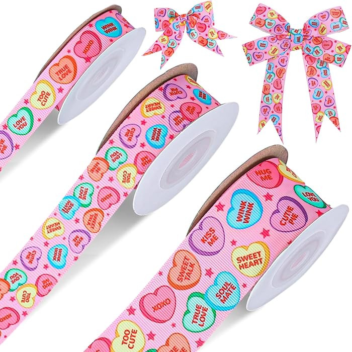 JarThenaAMCS 3 Rolls Valentine's Day Grosgrain Ribbon Conversation Heart Grosgrain Ribbon Candy H... | Amazon (US)