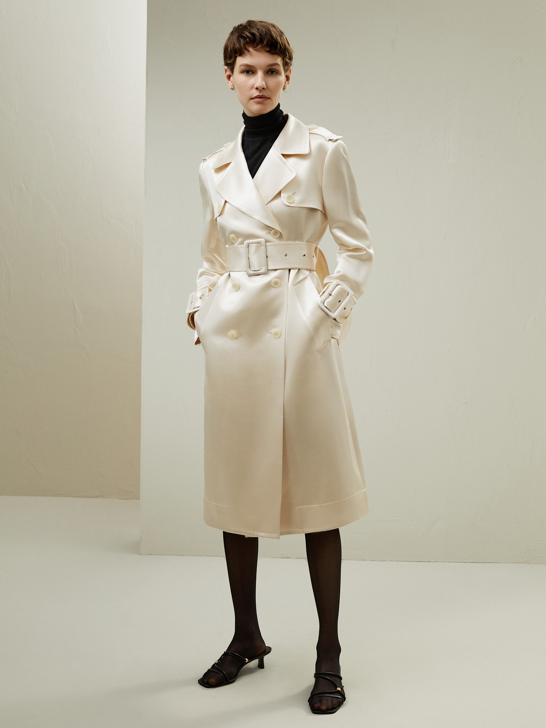 LILYSILK Womens Silk Wool Blend Trench Coat Beige Wool Silk Timeless Intellectual Style Top S | LILYSILK