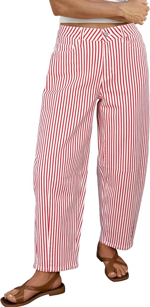 luvamia Barrel Jeans for Women Trendy Baggy Wide Leg Striped High Waisted Cropped Casual Pinstrip... | Amazon (US)