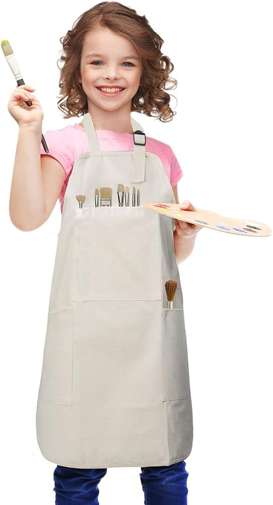 FreeNFond Kids Apron Adjustable Child Apron with 4 Pockets for Baking Painting | Amazon (US)