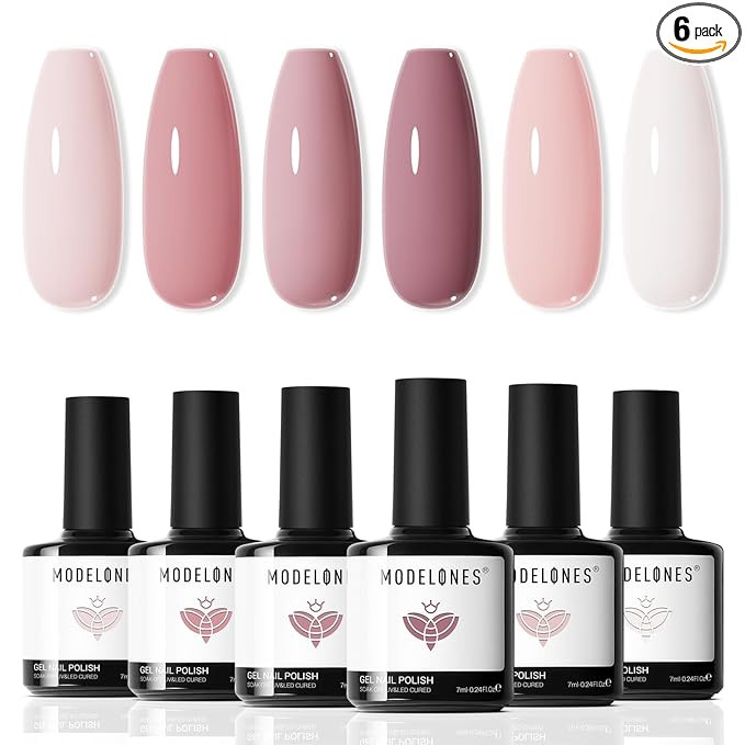 modelones Gel Nail Polish Set - 6 Colors Nude Pink Milky White Gel Polish Set Light Neutral Pink ... | Amazon (US)