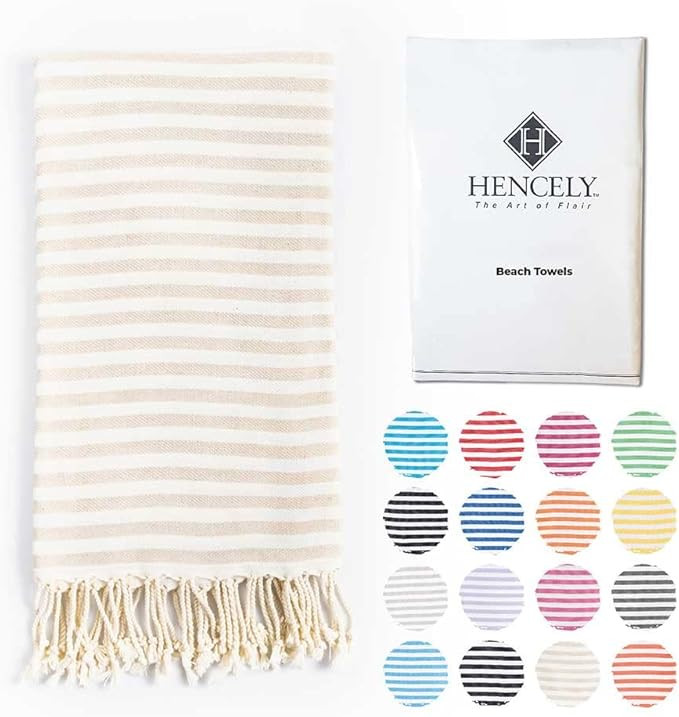 Hencely Striped Turkish Beach Towels Oversized 37x71 100% Cotton Sand Free Large Light Travel Qui... | Amazon (US)