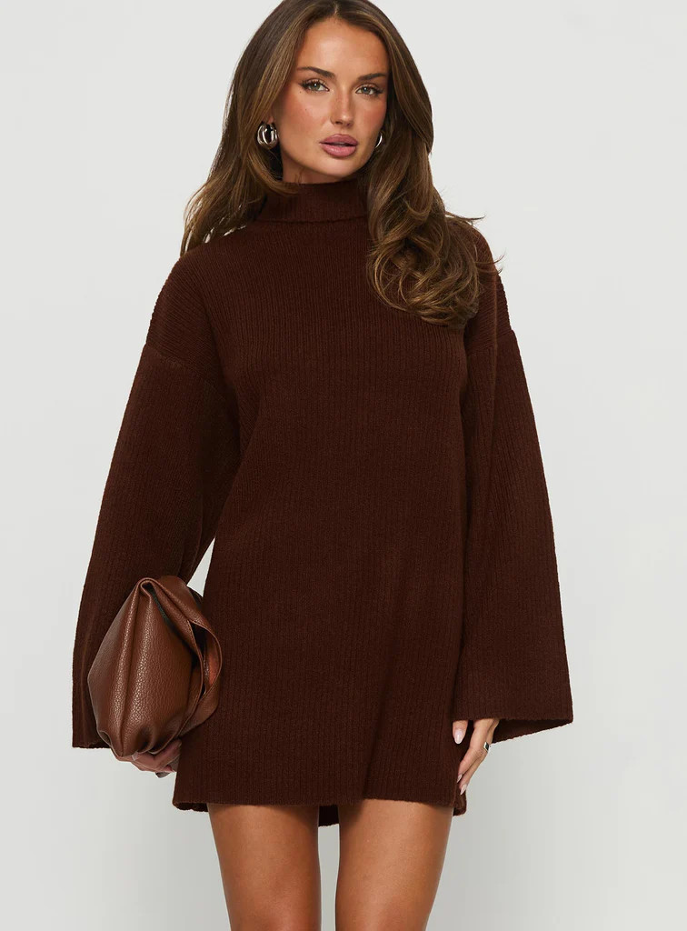 Sonelle Long Sleeve Knit Mini Dress Chocolate | Princess Polly US