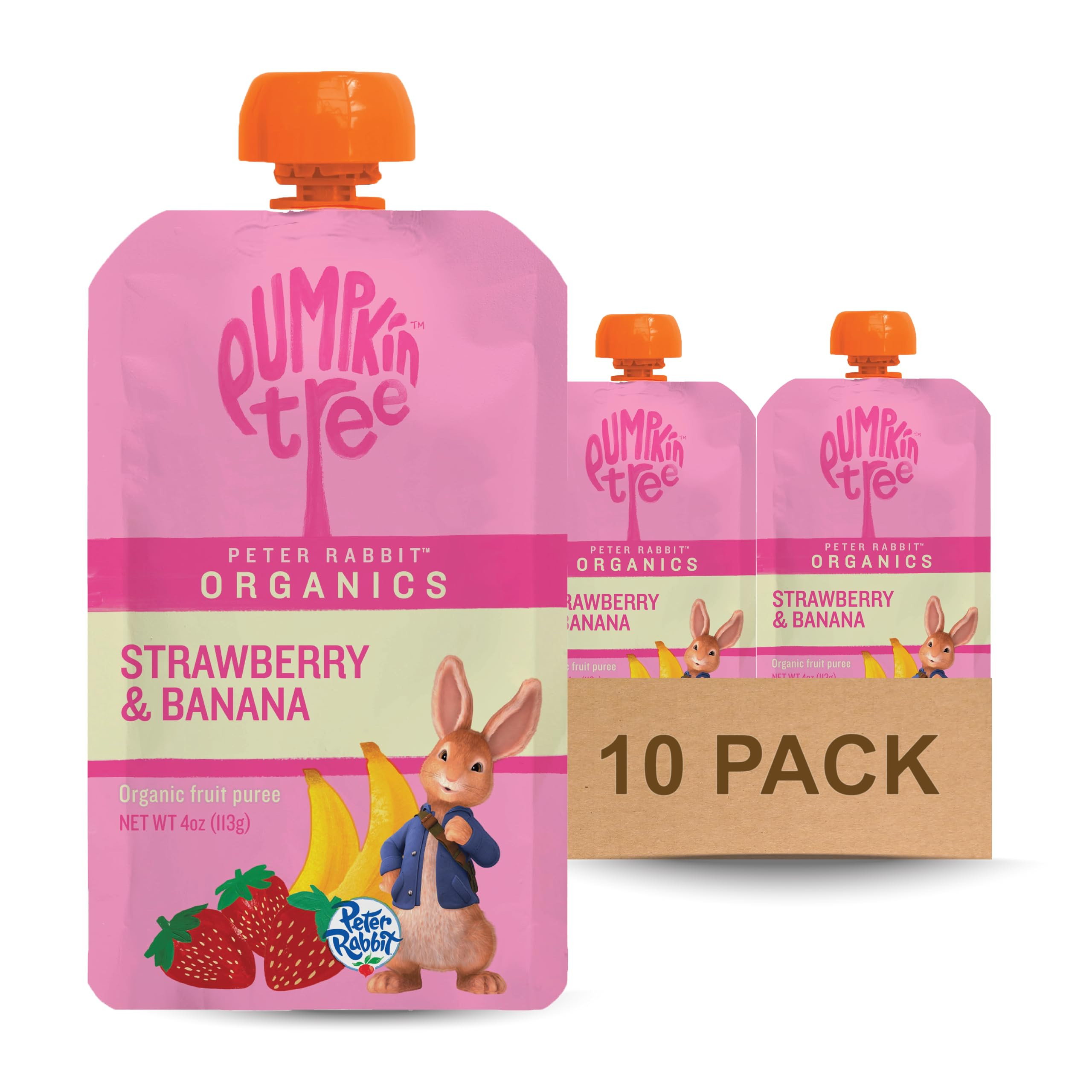 Pumpkin Tree Peter Rabbit Organics Strawberry and Banana Pure Fruit Snack, 4 Ounce (Pack of 10) | Amazon (US)