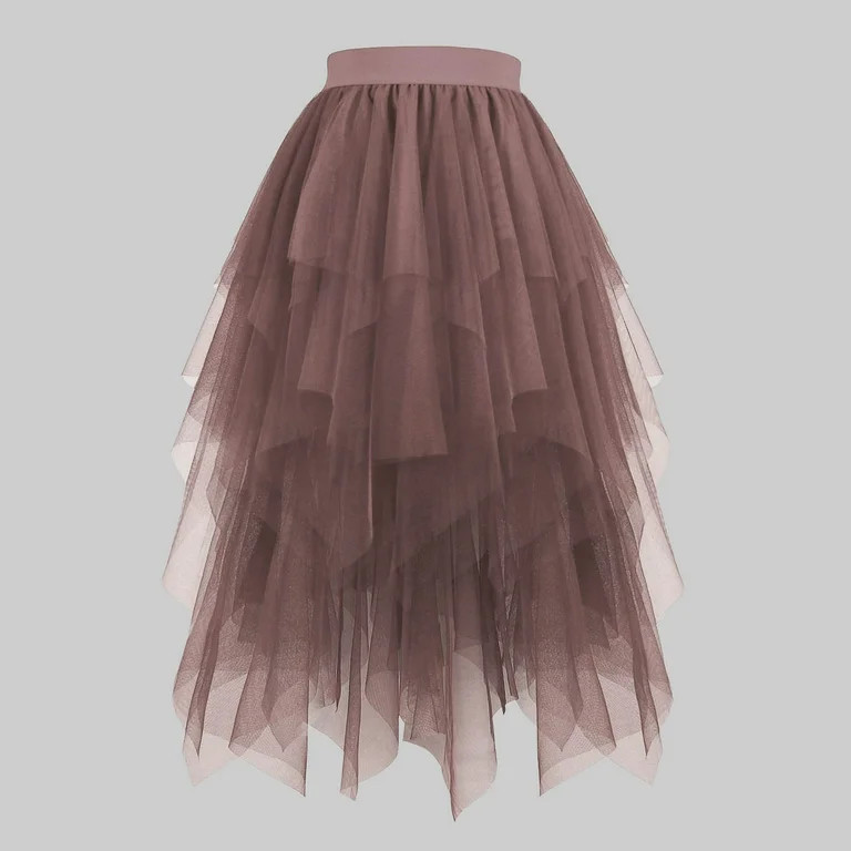 Sakmal Brown Skirt Ruffle Tulle Midi Solid Tiered Skirts for Women | Walmart (US)