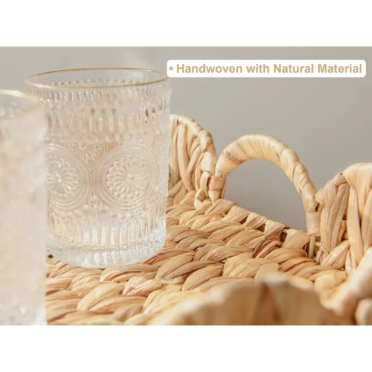 Handmade Wicker Scalloped Edge Serving Tray, Rectangle Tray with Built-in Handles, Hand-Woven Sca... | Walmart (US)