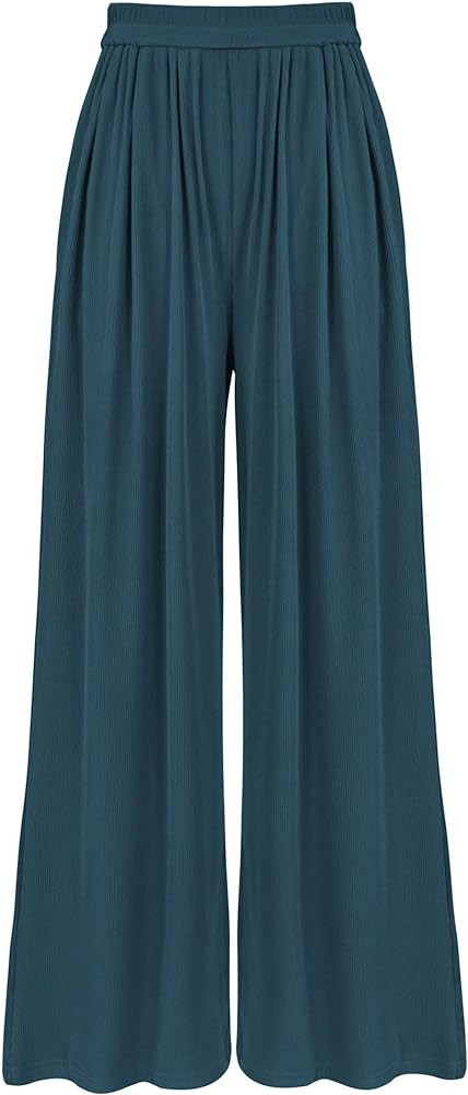 BTFBM Women's Casual Wide Leg Pants Spring Summer Clothes Pleated Elastic Waist Loose Palazzo Kni... | Amazon (US)