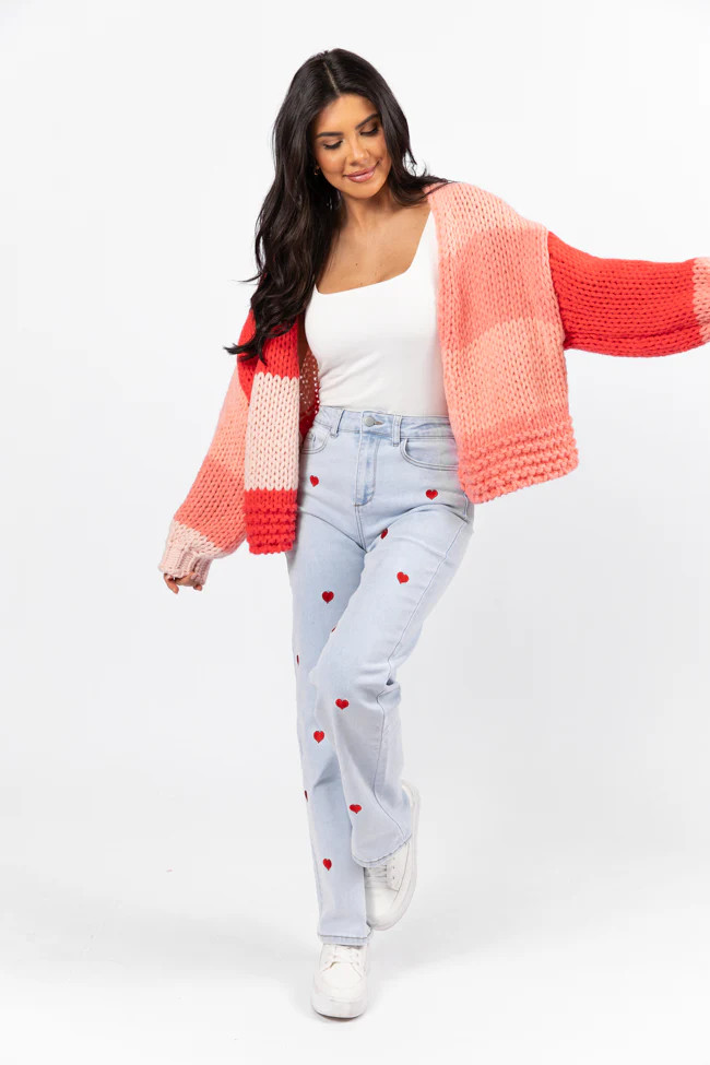 Merritt Light Wash Heart Embroidered Straight Leg Jeans | Pink Lily