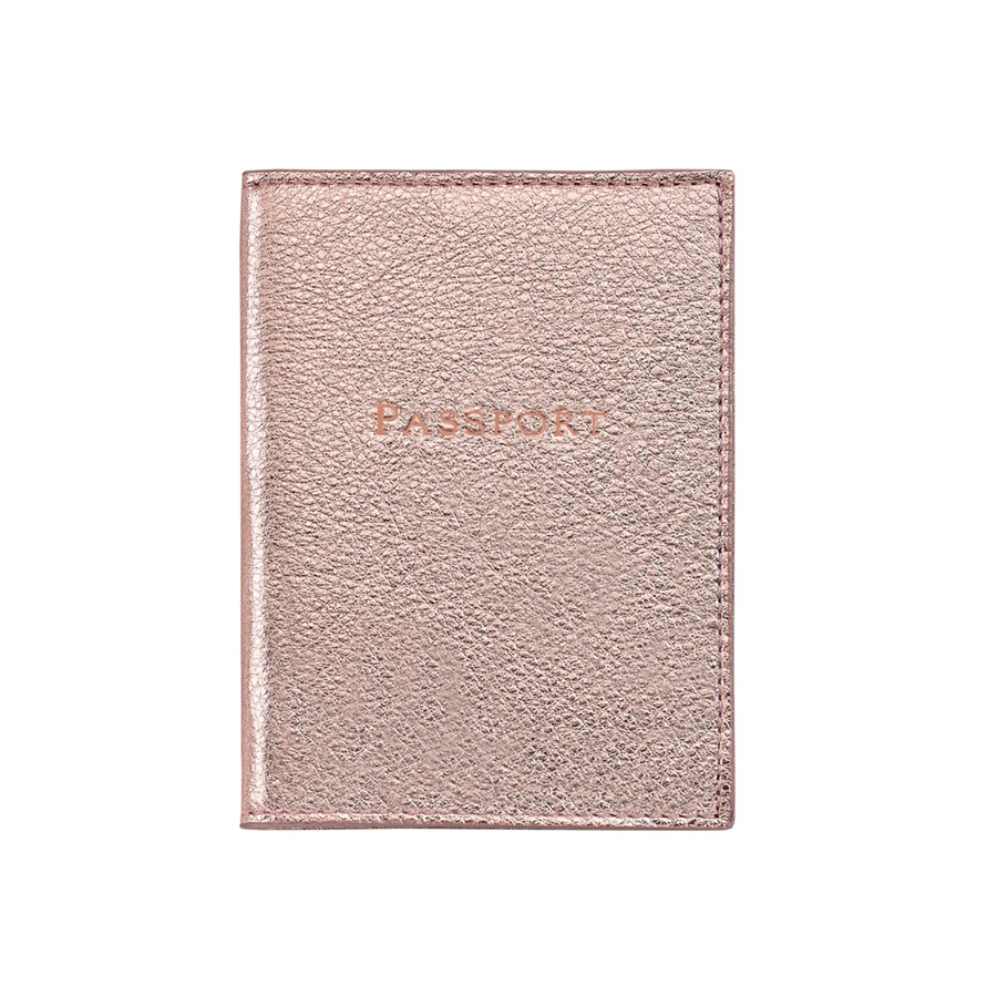 Passport Holder  Rose Gold Metallic Goatskin Leather | GiGi New York / Graphic Image