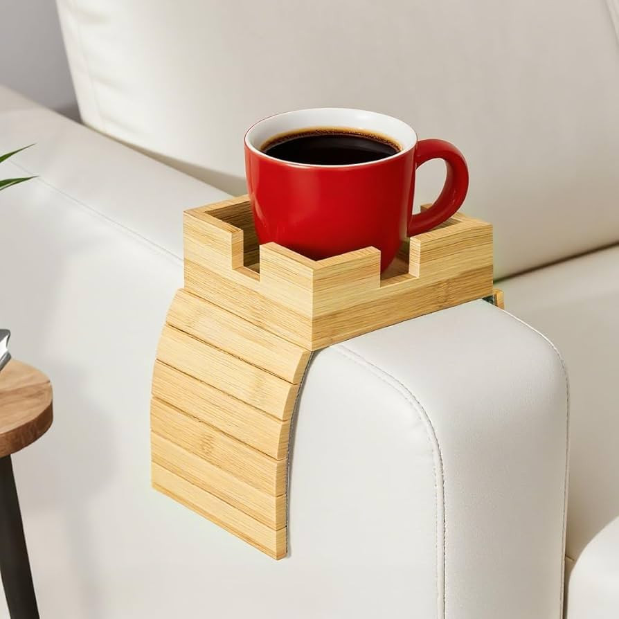 Bamboo Couch Cup Holder & Armrest Tray - Extend Your Comfort with a Secure Drink Slot and Snack S... | Amazon (US)