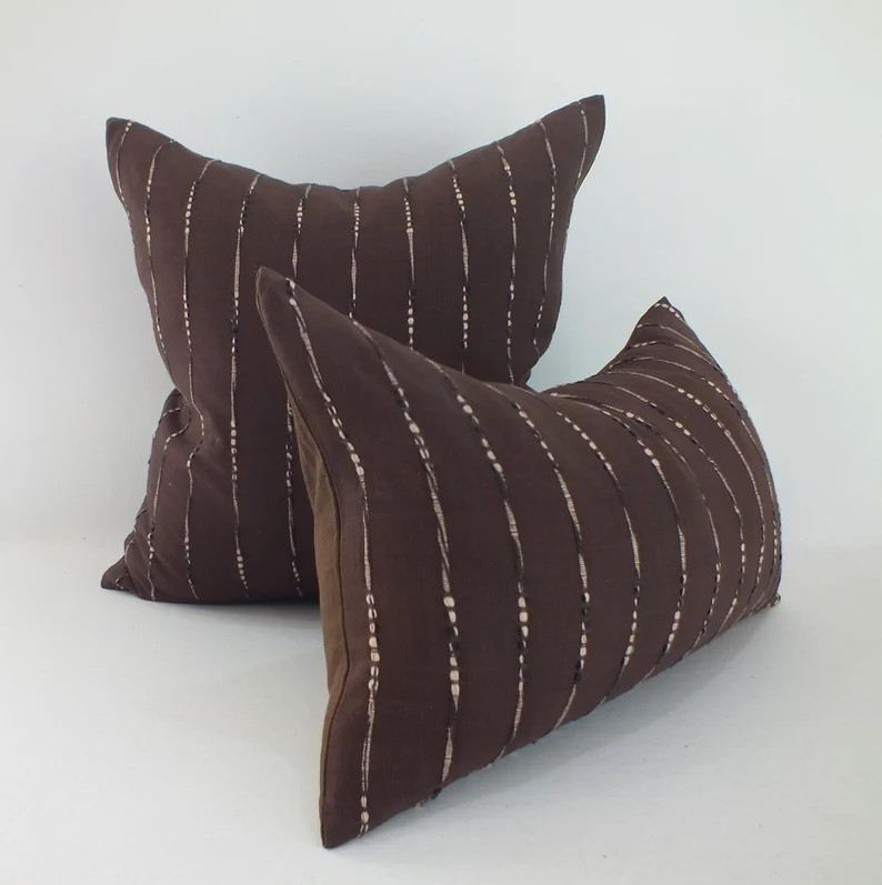 Striped Brown and White Pillow Cover Chom-thong Hand-woven Fabric Decorative-cushion Case Beanbag... | Etsy (US)