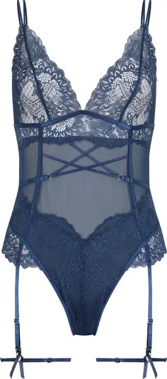 Josefina Mesh & Lace Teddy with Garter StrapsHunkemöller | Nordstrom