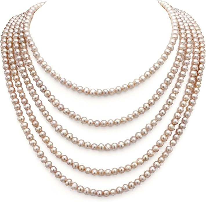 5-5.5mm Pink Freshwater Cultured High Luster Pearl Endless Necklace, 80" | Amazon (US)