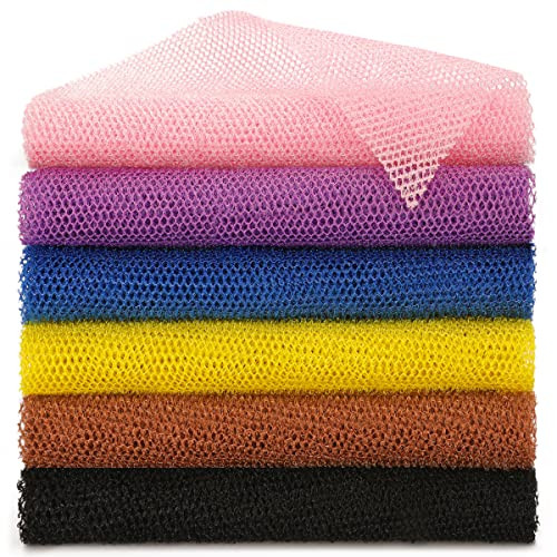 BHYTAKI 6 Pieces African Net Sponge African Exfoliating Net Long African Bath Sponge Washcloth Shower Net African Body Scrubber Net for Skin Smoother Daily Use(Pink,Yellow,Purple,Black,Blue,Brown) | Amazon (US)