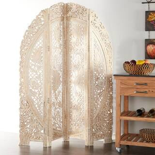 6 ft. White 4 Panel Floral Handmade Foldable Arched Partition Room Divider Screen with Intricately Carved Designs | The Home Depot