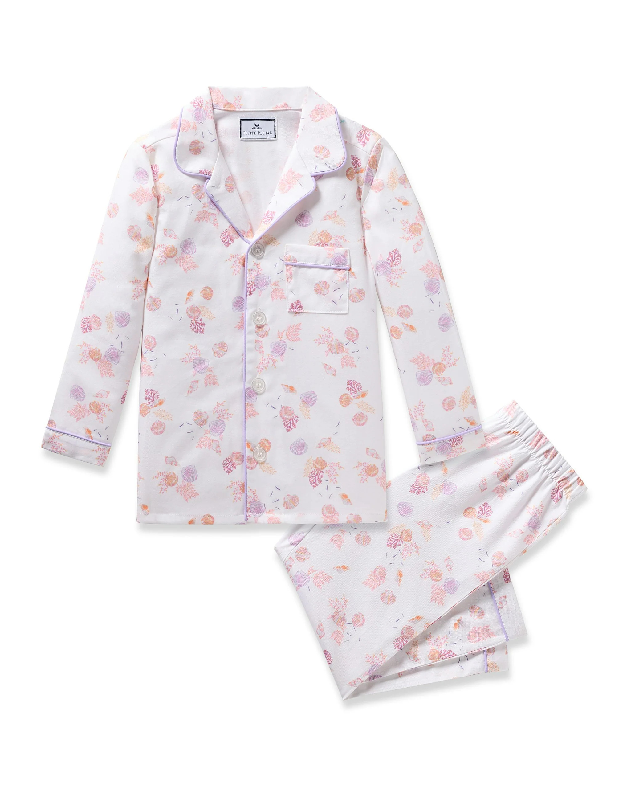 Kid's Twill Pajama Set in Seashell Splendor | Petite Plume