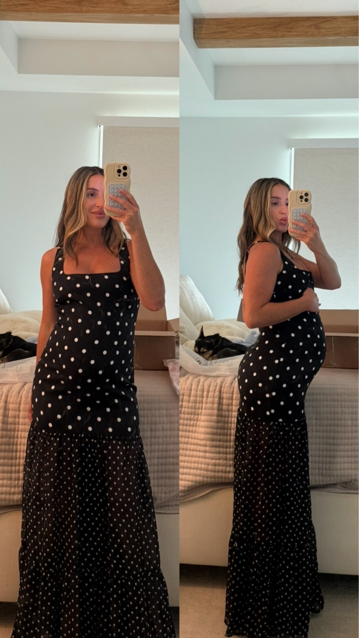 Bump Friendly wedding guest dress! I’m 5’2” in the medium! Up two sizes for pregnancy because it’s a fitted dress