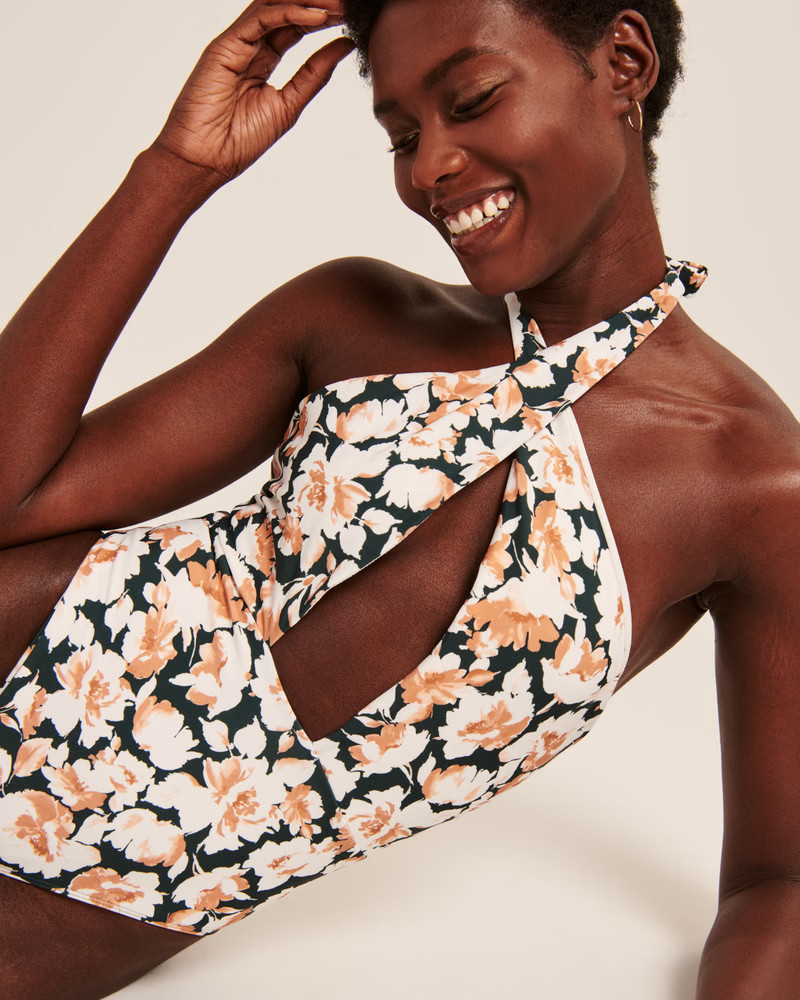 Cross Halter Cutout One-Piece Swimsuit | Abercrombie & Fitch (US)