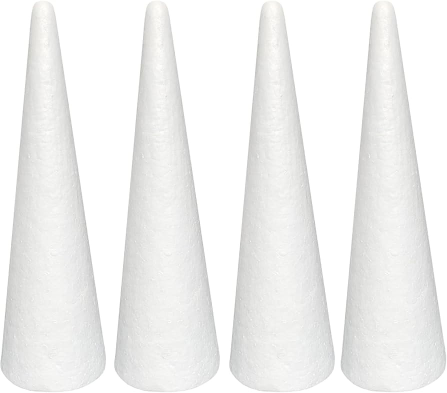Crafjie Foam Cones for DIY Arts and Crafts (3.55 x 11.8 in, 4 Pack), White Polystyrene Christmas ... | Amazon (US)