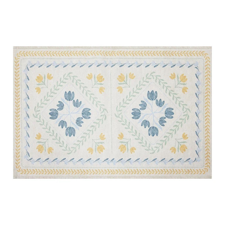 Better Homes & Gardens Blue & Yellow Soliel Floral 24" x 36" Accent Rug | Walmart (US)